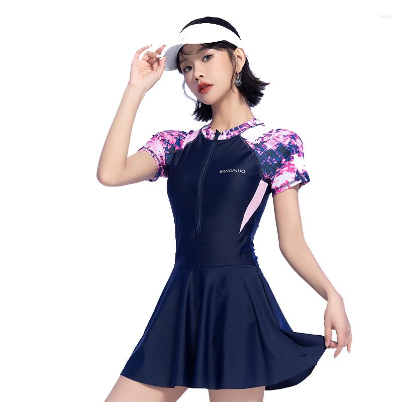 

Women's Swimwear Women Swimsuit Plus Size One Piece Bathing Suit With Skirt Conservative Beachwear Built-in SSafety Shorts, Navy