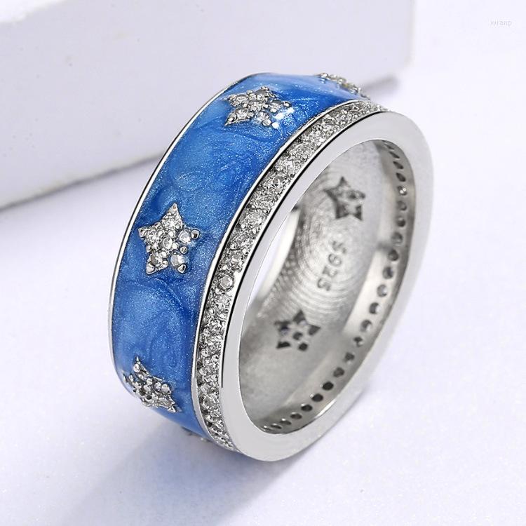 

Cluster Rings 2023 Enamel Ring Blue Star Ladies Novelty Personality Tide Pentagram Colour Matching Handmade Jewelry Wedding Gift
