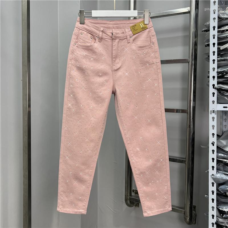

Women's Jeans Candy Color Drilling Women Denim Pants 2023 Summer Slim High Waist Stretch Ankle-length All-match Harem, White