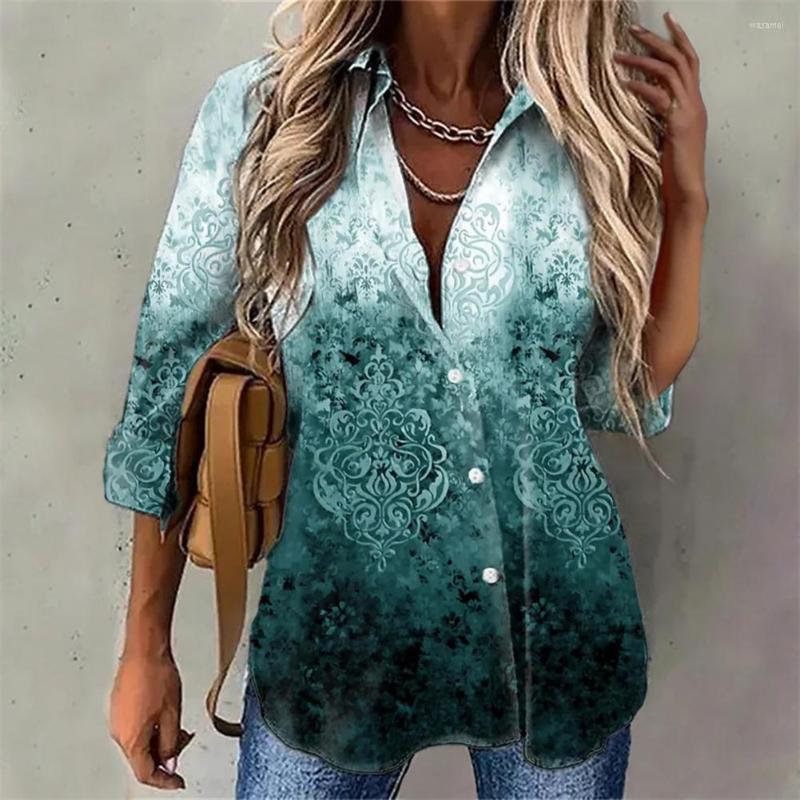 

Women's Blouses Pattern Office Shirt Top Lapel Long Sleeve Buttons Placket Women Marble, Green
