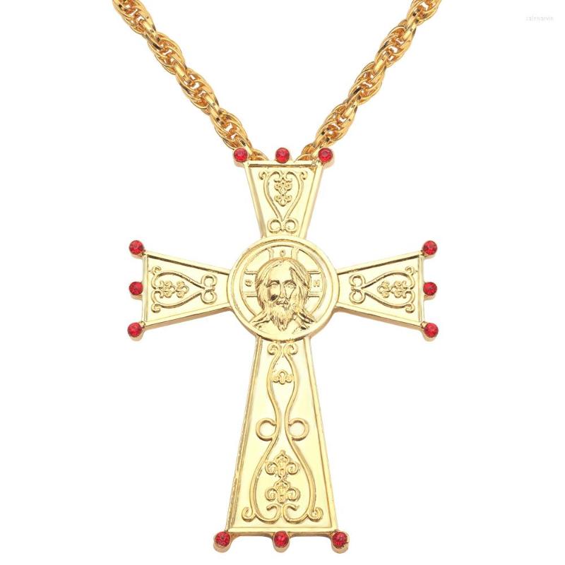 

Chains 18 Gold Plateed Jesus Cross Pectoral Pendants Orthodox Church Franco Long Necklaces For Men Chain Religious Baptism Jewelry