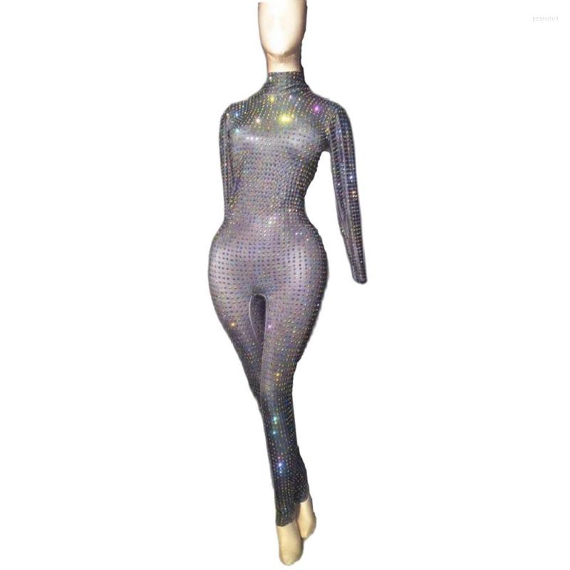 

Stage Wear Sparkling Rhinestone Jumpsuit Crystal Skinny Bodysuit Women Party Latin Dance Outfit Club Catwalk Show Costume, As photo