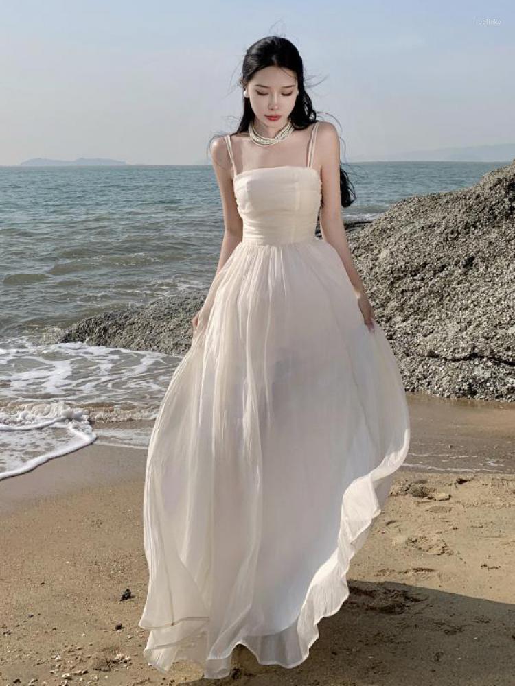 

Casual Dresses Vintage Sexy Straps Sleeveless Wedding Maxi Dress For Women Clothing Beach Elegant Fashion Evening Party Bodycon Summer, White