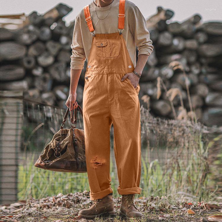 

Men' Pants 2023 Vintage Safari European America Style Spliced Jumpsuits Man Pockets Solid Color Casual Overalls, Sky blue
