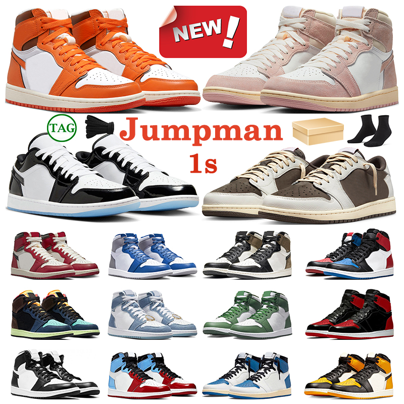 

with box jumpman 1 basketball shoes 1s mens sneakers Black Phantom Washed Pink Lucky Green Lost and Found Travis Scotts Gorge Green womens trainers sports, Unc to chicago