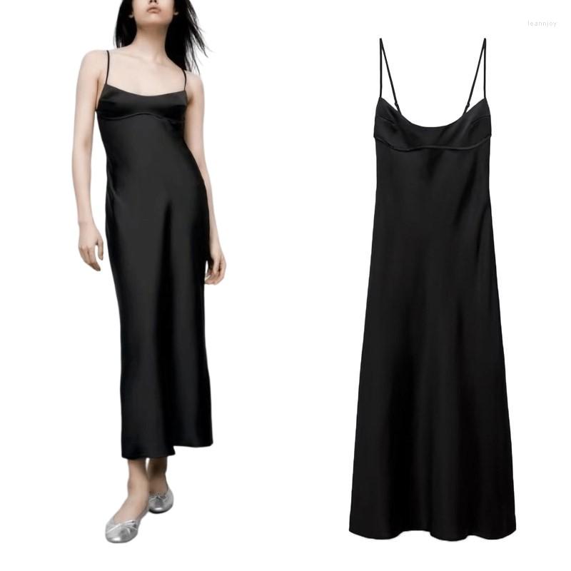 

Casual Dresses Satin Slip Sleeveless Backless Maxi Dress Women 2023 Summer Bodycon Elegant Sexy Outfits Ladies, Black