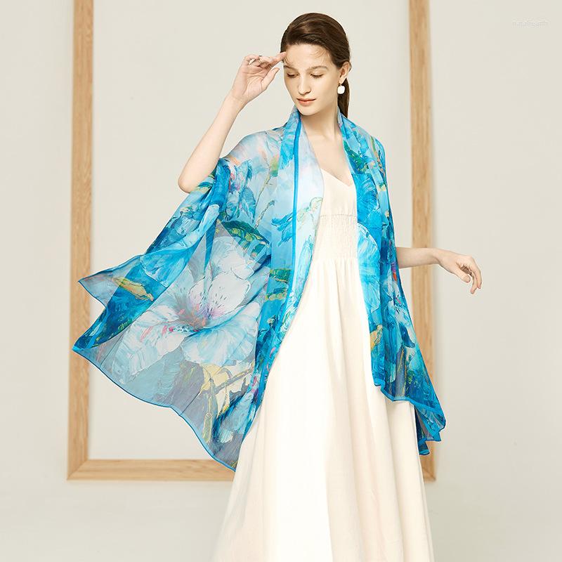 

Scarves Spring/summer Style Mulberry Silk Pure Chiffon Digital Long Towel Beach Sun Protection Shawls Scarf