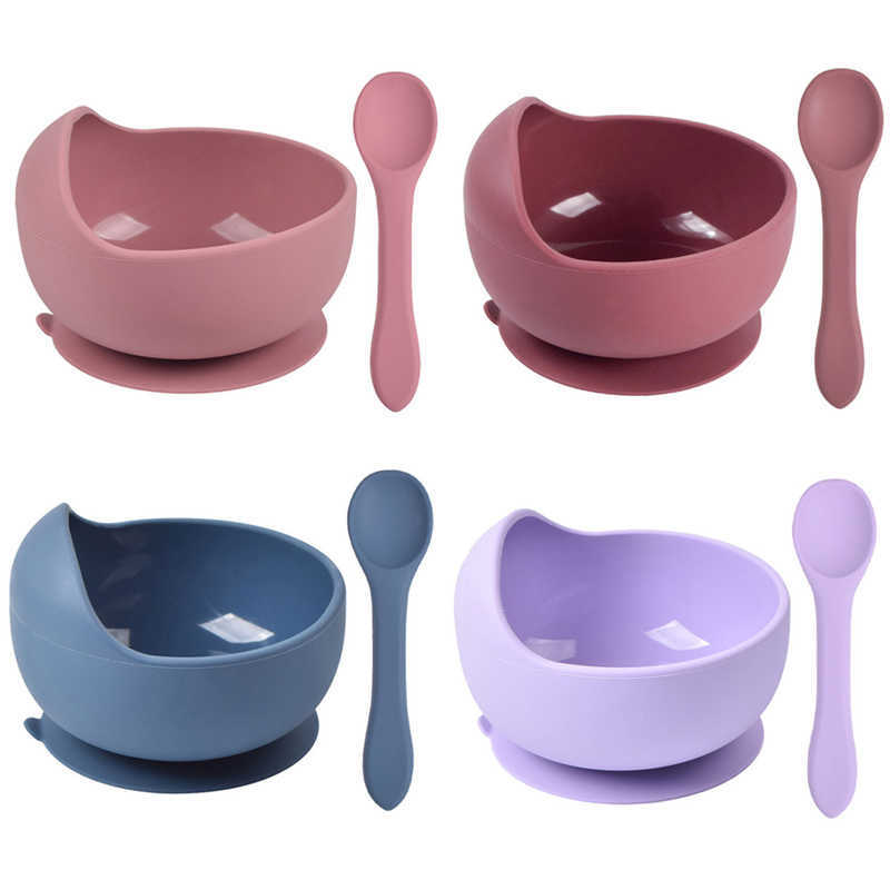 

Cups Dishes Utensils Baby Silicone Bowl Set Silicone Tableware Children Handle Spoon Non-Silp Suction Bowl Set BPA Free Children's Dishes Tableware AA230413