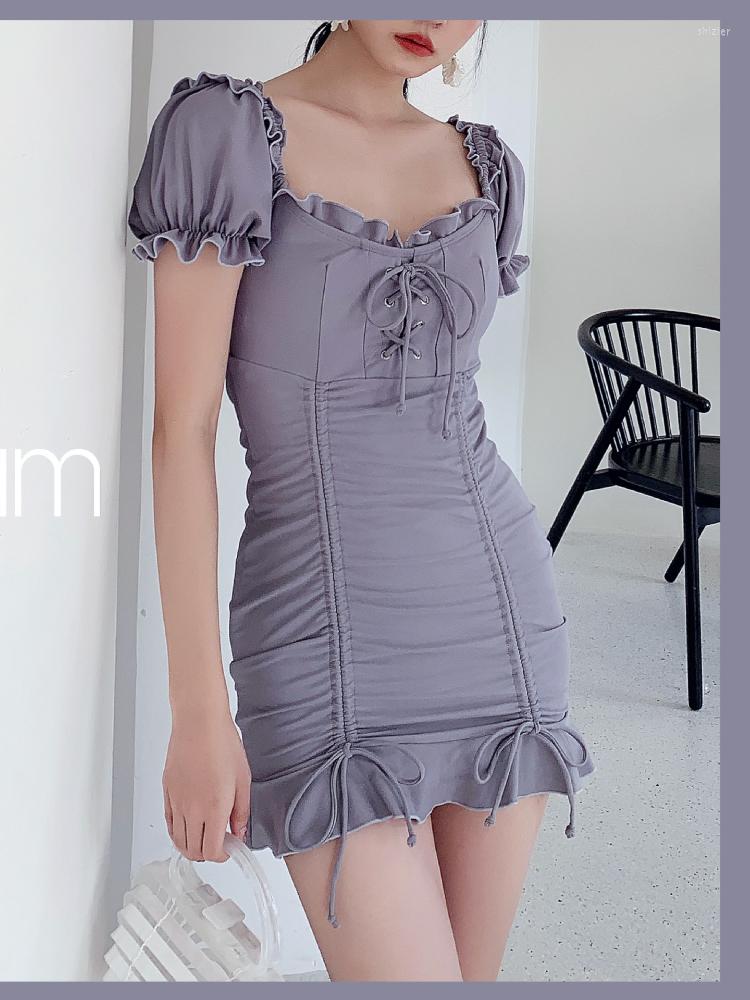 

Women's Swimwear Drawstring Swiming Suits For Women 2023 Korean Swimsuit Fairy Conservative One-piece Gather Springs Ladies, Gray-blue