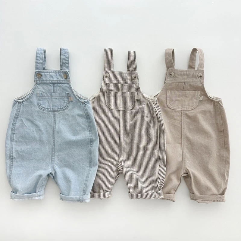 

Overalls 0-3Y Korean Baby Overalls Spring Baby Girls Denim Overalls Loose Trousers Solid Cotton Casual Toddler Boys Suspender Pants 230414, Khaki