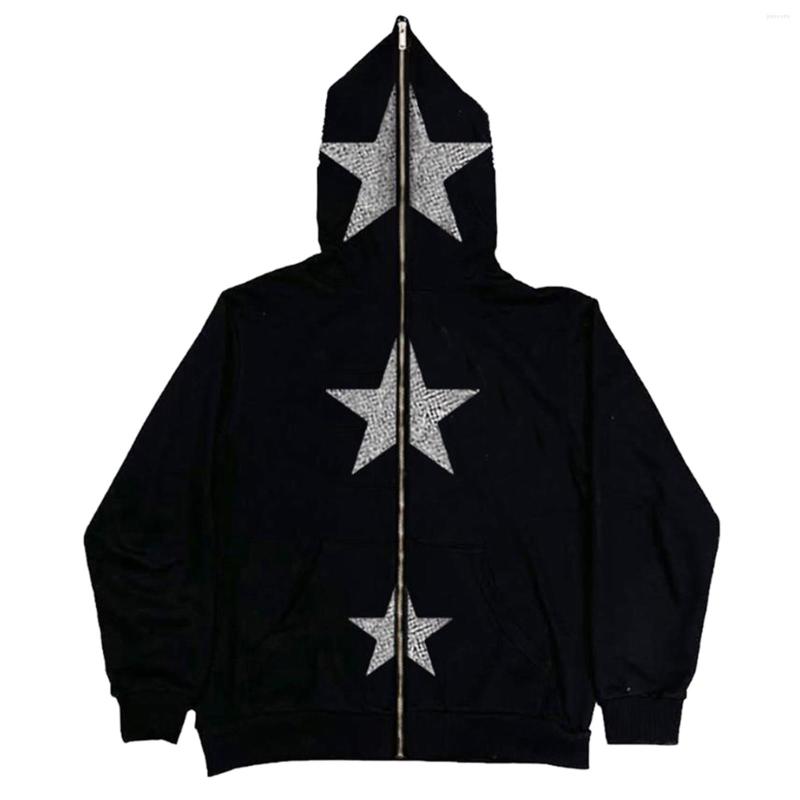 

Women' Hoodies Women Fashion Hooded Coat Long Sleeve Zipper Rhinestone Star Fall Spring Street Casual Loose Sweatshirts Tops, Black
