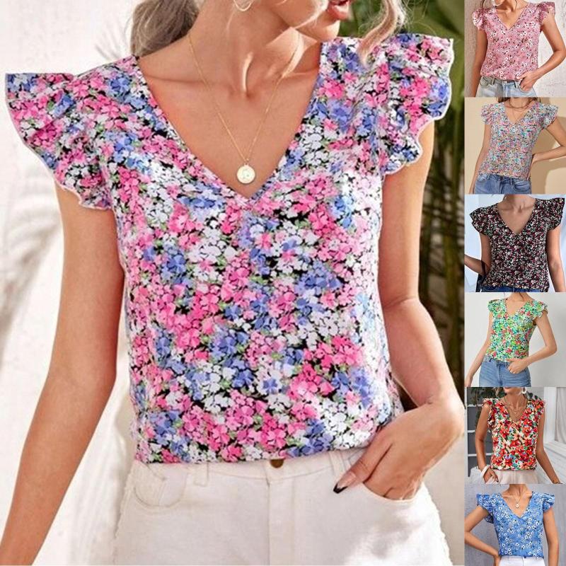 

Women' Blouses Womens Cap Sleeve Notched V Neck Blouse Top Shirt, Green