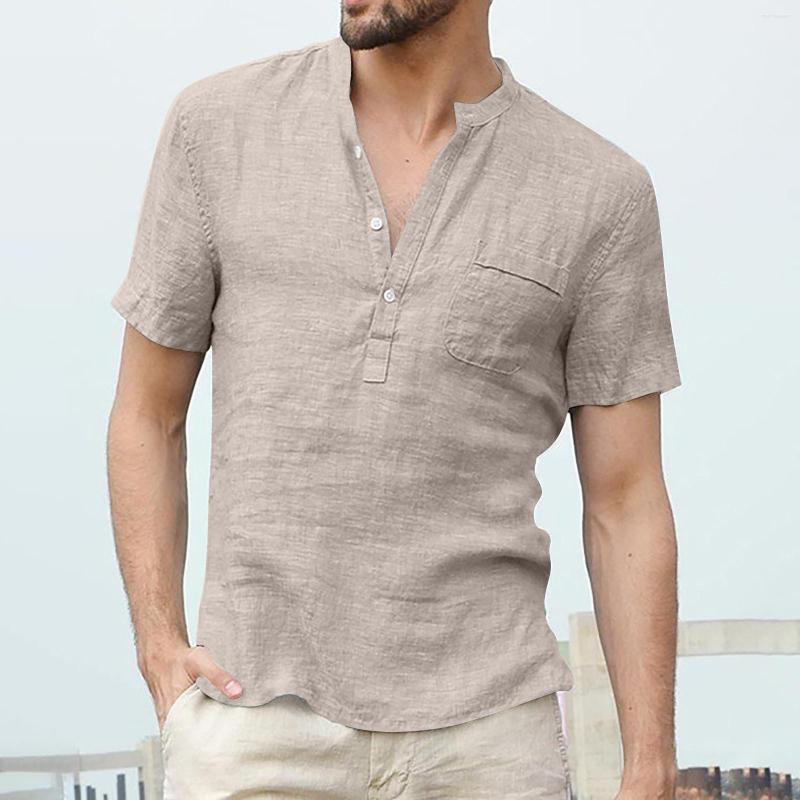 

Men's Casual Shirts Solid Color Blouses Summer Breathable Shirt Short Sleeve Men's Clothing Male Clothes Chemise, White