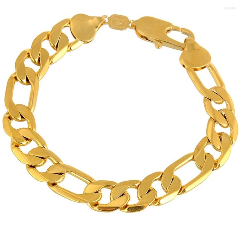 

Link Bracelets Thick Figaro Bracelet Yellow Gold Filled For Women Men 22cm Long