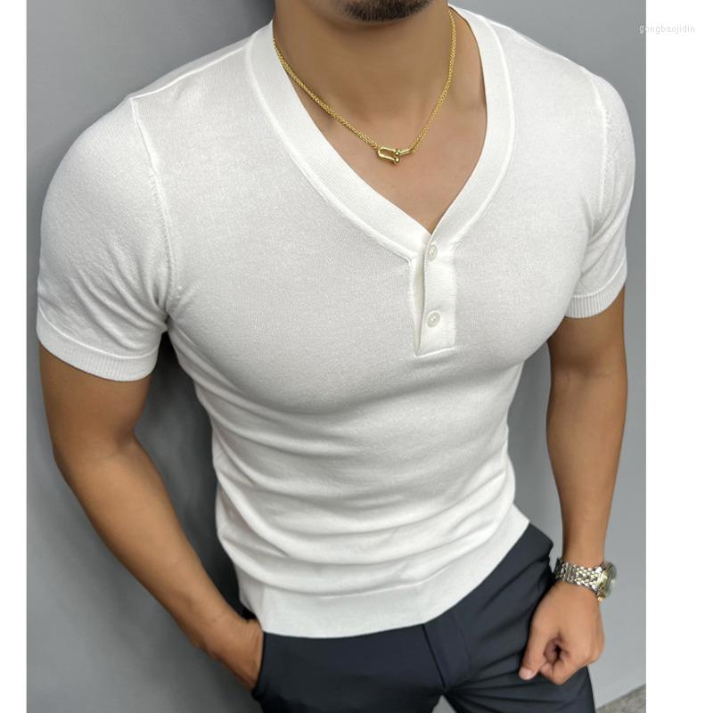 

Men's T Shirts 2023 Knitted Short Sleeved T-shirt Men Summer Streetwear Korean Solid Color Top Camisa Masculina Tee Shirt Homme Multicolor, Blue