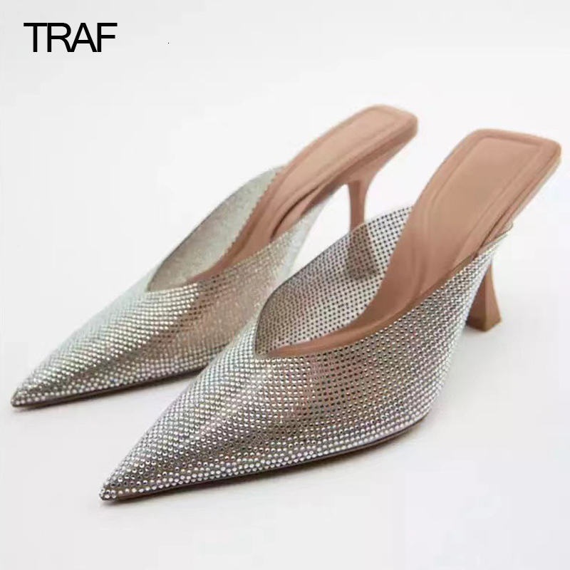 

Sandals TRAF Clear Mules High heel Woman Transparent Heels Slingback Shoes High-heeled Sandals Spring Summer Women Pumps 230413
