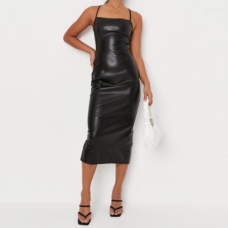 

Casual Dresses European-American Style 2023 Summer Sexy Suspender Backless Slim-Fitting Buttock Dress, Black