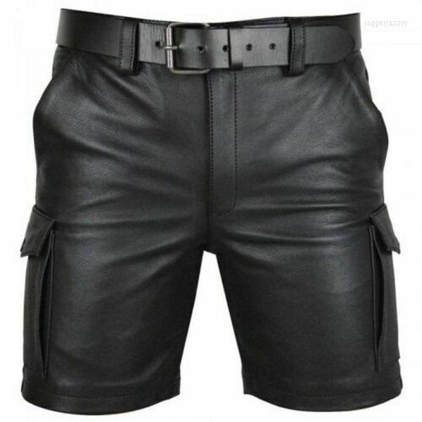 

Men' Pants 2023 Casual Explosive Selling Europe And The United States Solid Color PU Men' Short Leather Streetwear, Black
