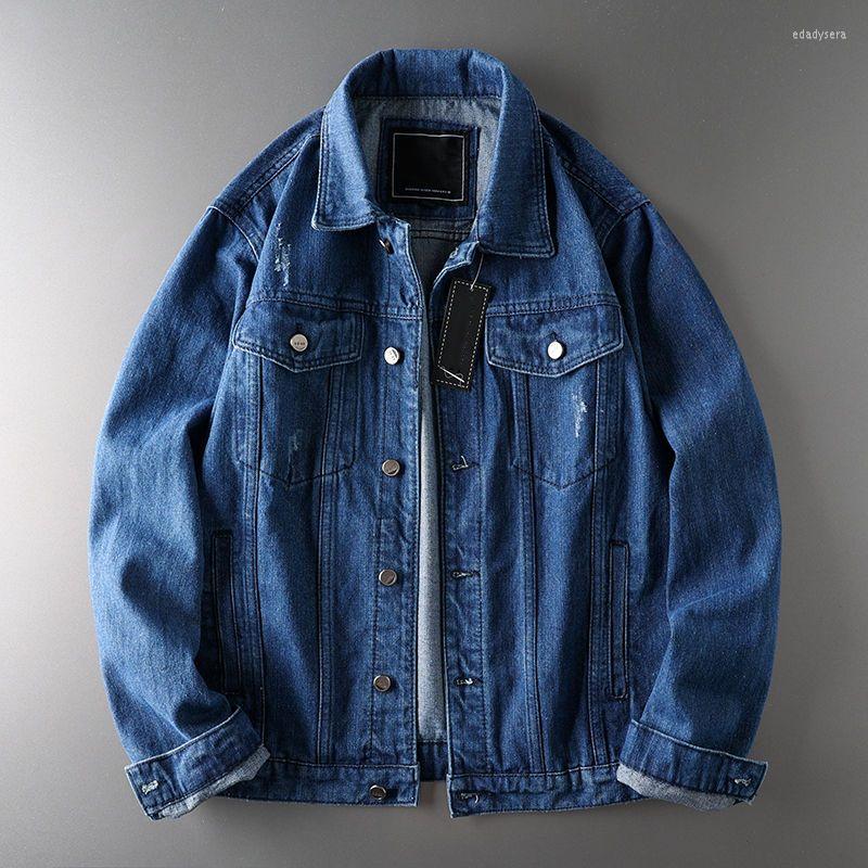 

Men' Jackets American Washed Primary Color Spring And Autumn Youth Trend Men' Worn Lapel Fashion Casual Button Solid Denim Jacket Coat, Blue
