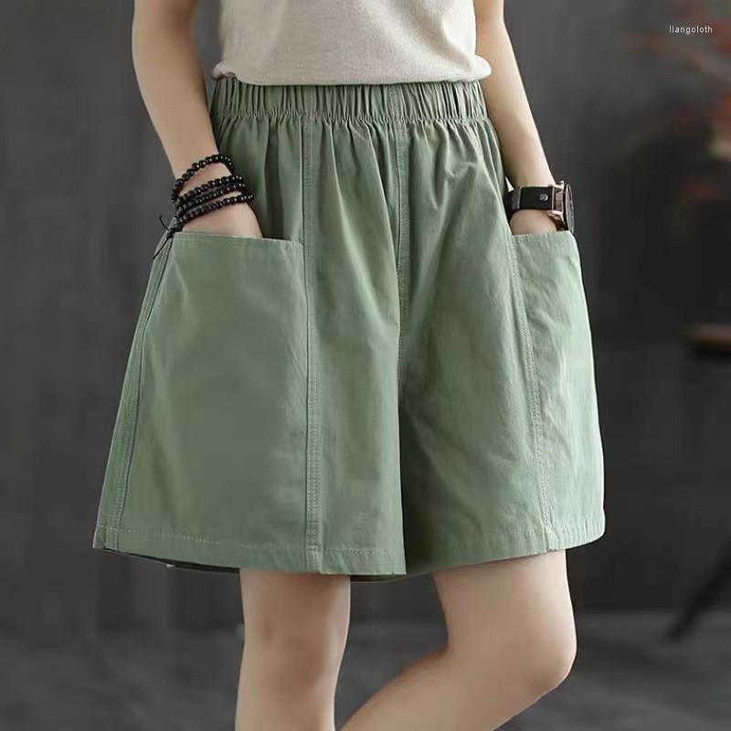 

Women's Shorts Korean Simple Solid Color Casual Summer Fashion Vintage Elastic Waist Harajuku Female, Green