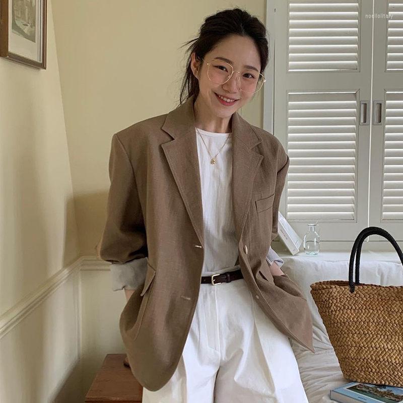 

Women's Suits 2023 Summer Blazer Retro Style Lapel Single Breasted Loose Casual Long Sleeve Cotton Linen Suit Jacket For Women Z972, White