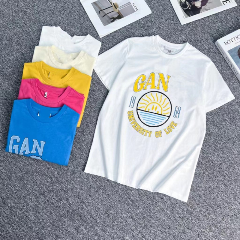 

Womens TShirt Summer Niche Design GANNI Monogram Printed Crewneck Loose Short Sleeve Tshirt 230414, Mint