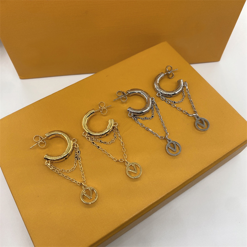 

9 Designer Earrings Woman Stud Earrings Pendant Golden Diamond Letter Earring Party Wedding Luxury Jewelry