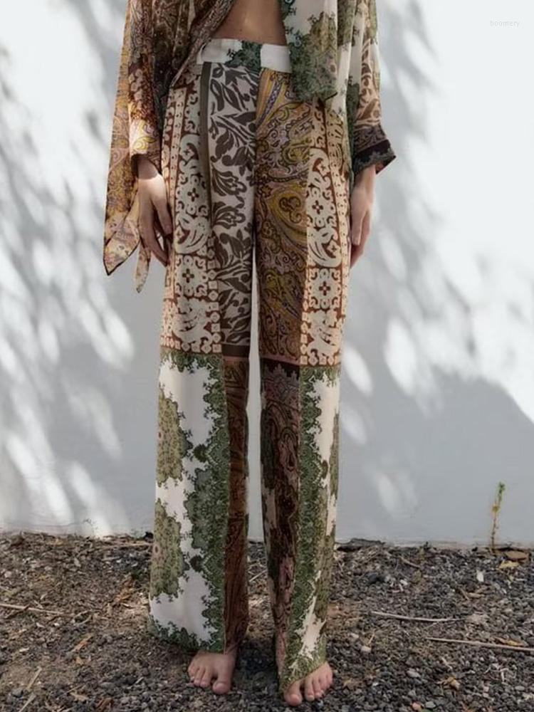 

Women's Pants Kumsvag 2023 Women Summer Straight Vintage Satin Print Buttons Loose Female Elegant Street Pant Trousers Clothinig