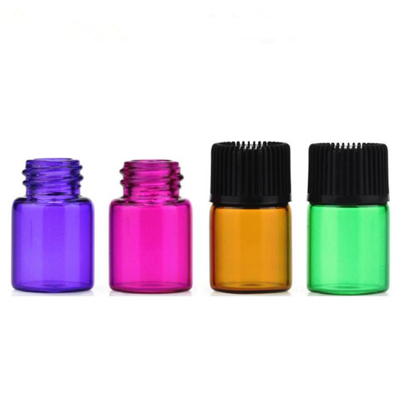 

1000pcs/lot 1ml 2ml Mini Amber pink Glass Bottle with Orifice Reducer and Cap Small blue purple Essential Oil Vials
