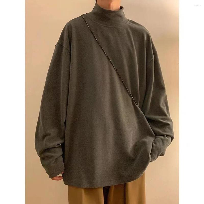 

Men's T Shirts Autumn Winter Fashion Man Solid Casual Turtleneck Men's Loose Tess Bottom Double Faced Velvet Sweater All Match, Black