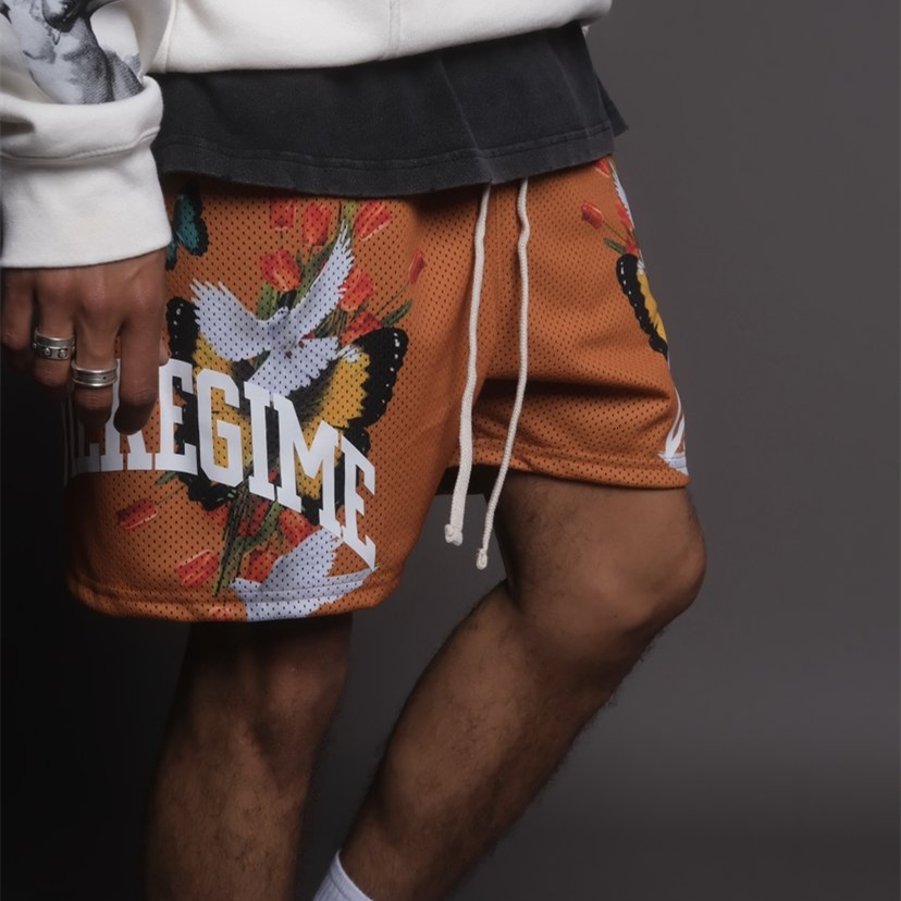 

Mens Shorts Summer CIVIL REGIME Mesh Fashion Dove Of Peace Floral Printed Men Women Short Pants Streetwear Casual 230414, Khaki