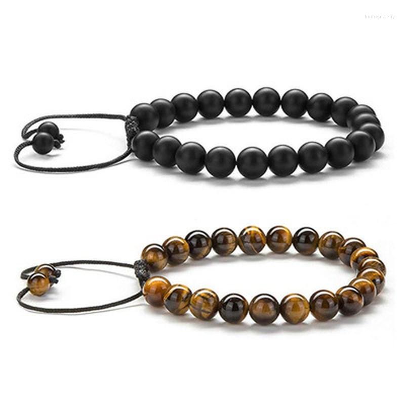 

Strand ZG Bracelets For Men And Women 2 Pieces/set Of Frosted Black Agate Bead Hand-woven Beaded Couple Gift Bangle Unisex Jewelry