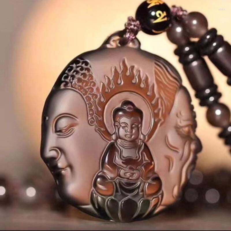 

Pendant Necklaces Beautiful Natural Obsidian Chinese Amulet Buddha Devil Lucky Pendants Beads Necklace Fine Charm Gift Jewelry