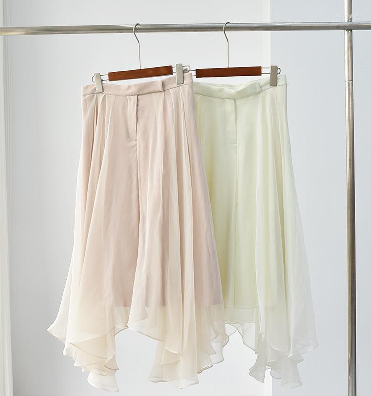 

Skirts Women's Silk Mesh Skirt Fashion High Waist 2023 Spring Summer Female Irregualr Midi Jupe