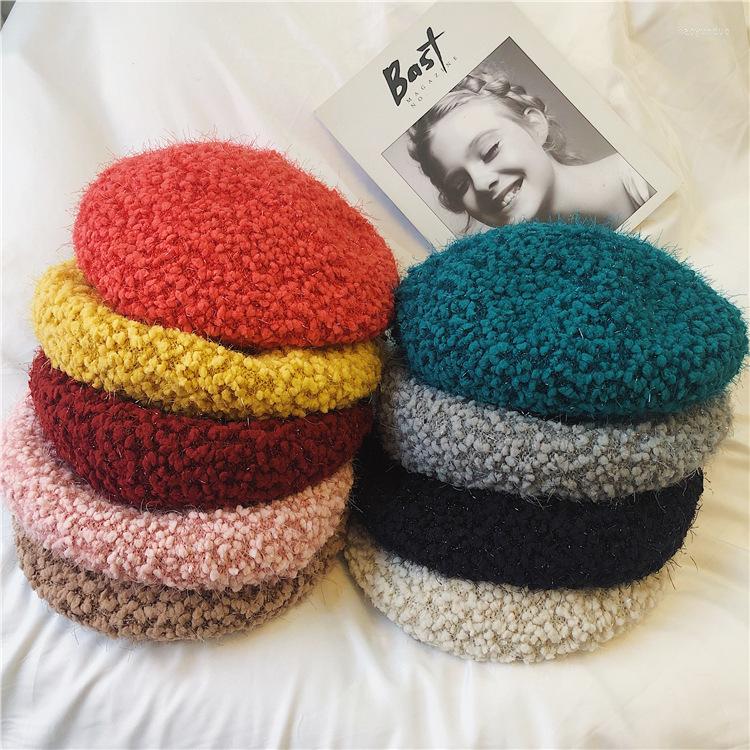 

Berets Autumn And Winter Beret Women's Pure Lamb Wool Hat Wild Retro Knitted Octagonal Warm Painter, Black