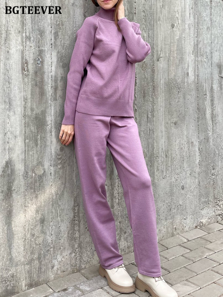 

Women's Two Piece Pants BGTEEVER Casual Basic Solid Women Sweater Set Full Sleeve Turtleneck Jumpers Wide Leg Trousers Autumn Winter Warm Knitted 230414, Blue