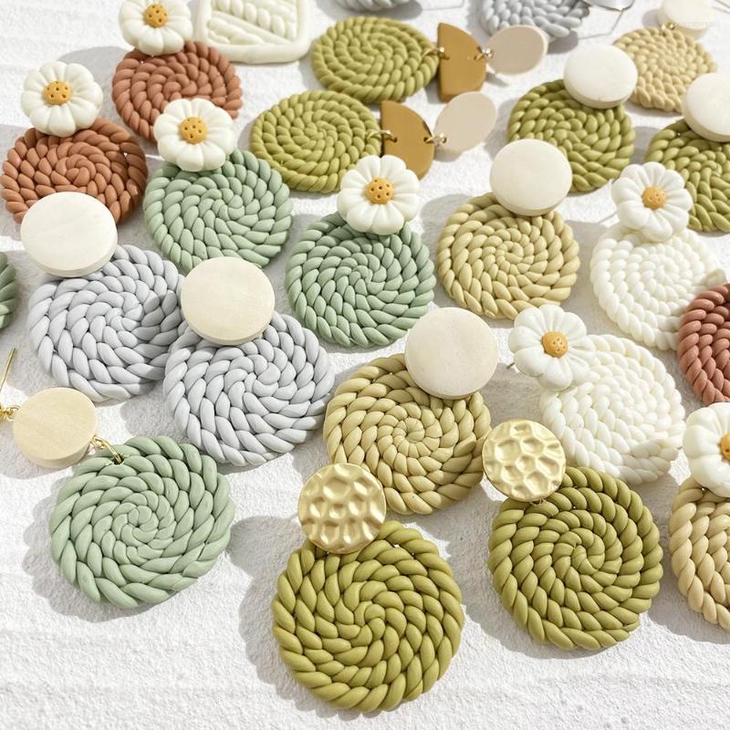 

Dangle Earrings AENSOA Multiple Flower Braided Polymer Clay Drop For Women Solid Color Sweater Knit Round Handmade Jewelry
