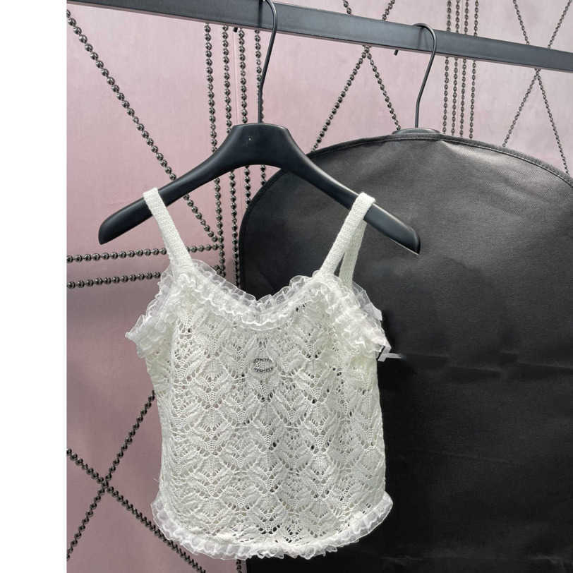 

23ss tank sling womens designer clothing Halter vest Knitted vest Lace splicing Solid color logo letters slim vest High quality Women clothing a1, 12