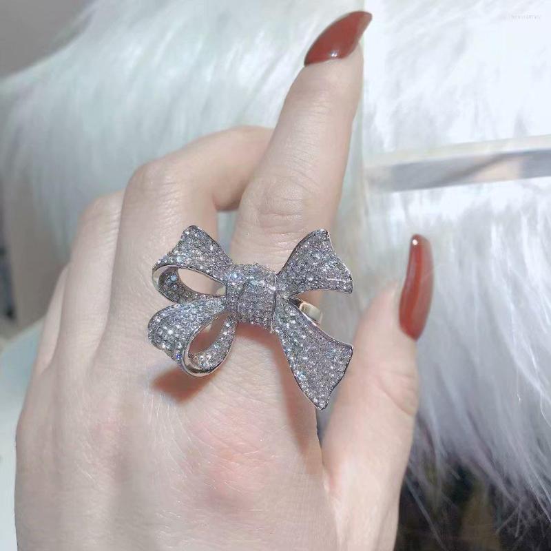 

Cluster Rings Design Fashion Jewelry Opening Adjustable Exaggerated Bow Ring Luxury Crystal Prom Party For Women