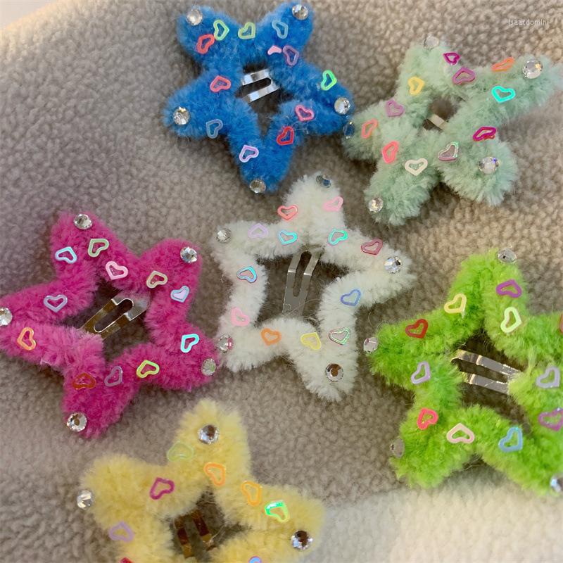 

Hair Clips Korean System Plush Cute Heart Sequin Star Clip Japanese Kawaii Accessories For Girls Tiara Fashion Jewelry Y2K
