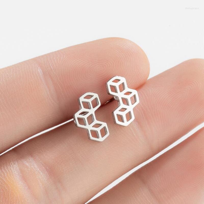 

Stud Earrings Simple Stainless Steel Tiny Three Dimensional Square Quadrilateral For Girls