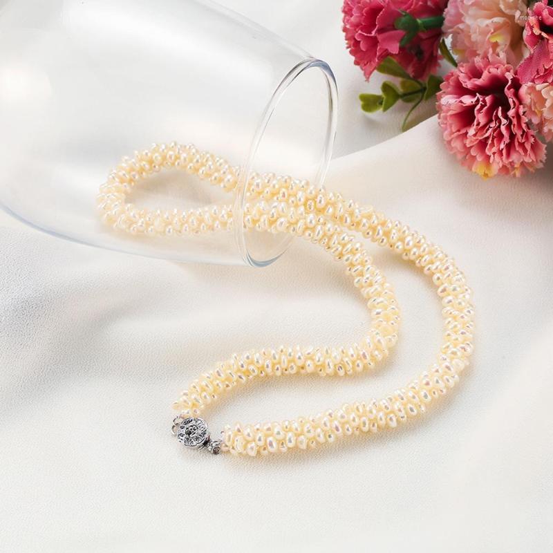 

Choker Small Freshwater Pearl Beads Chain Necklace Rice Pearls Flower Copper Zircon Women Jewelry Wedding