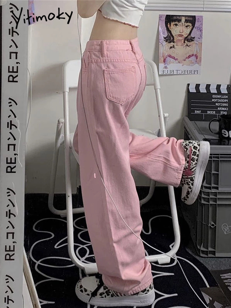 

Women' Jeans Yitimoky Baggy Pink Jeans Women Kawaii Korean Fashion Oversize Low Rise Wide Leg Denim Pants Streetwear Loose Trousers Y2K 230413