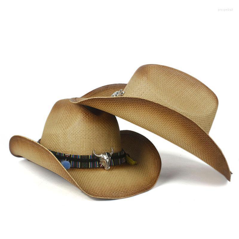 

Berets Shapable Summer Straw Cowboy Hat W/Beaded Trim Band Western Cowgirl Natural Windproof Rope Sun HatBerets Pros22, Straw no