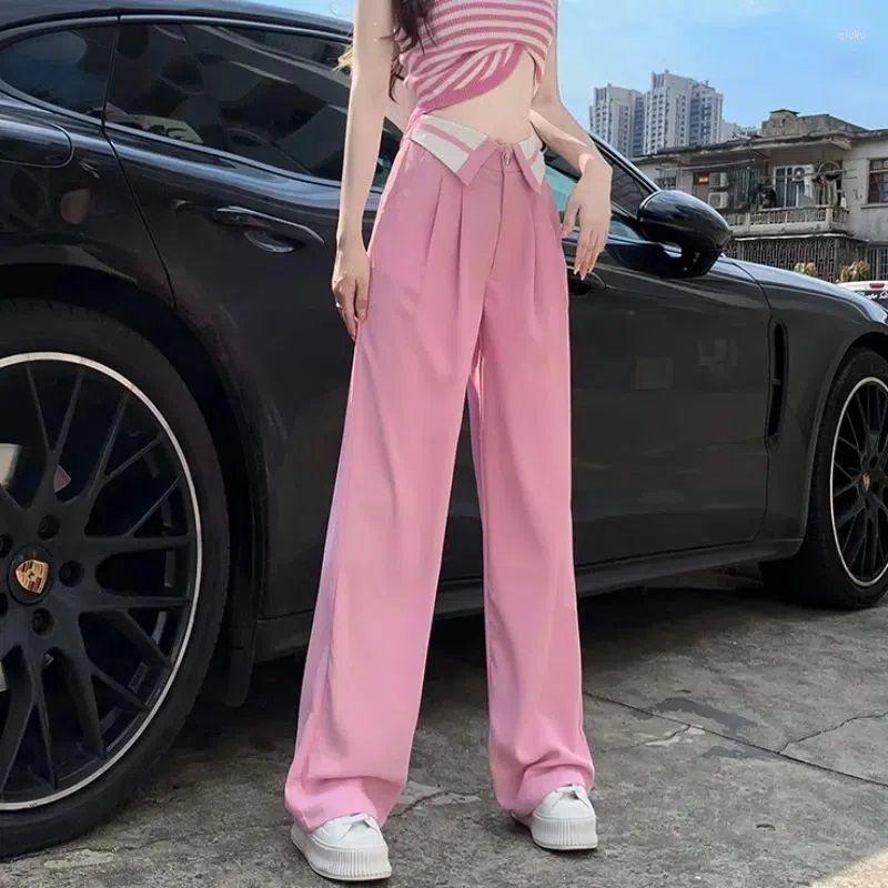 

Women' Pants Women Clothes Black Suits Pant Spring Pink Loose Wide Leg Casual High Waist Straight Trousers Full Length Female 30650