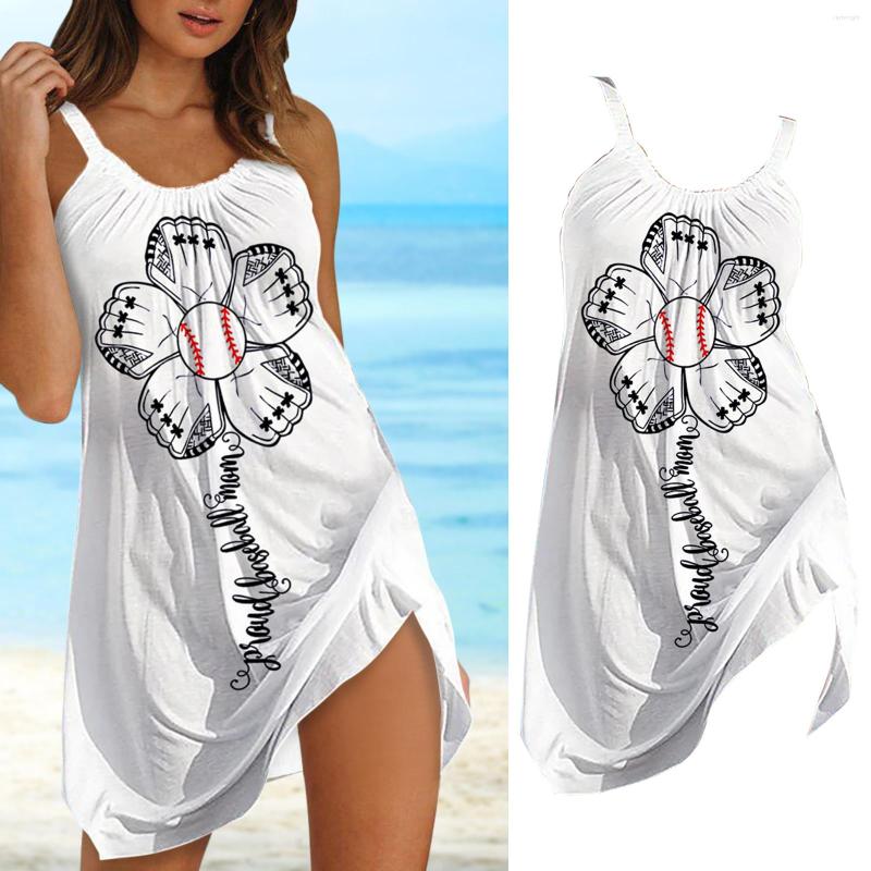 

Casual Dresses Women's Dress Summer Baseball Print Halter Vest Streetwear Vintage Loose