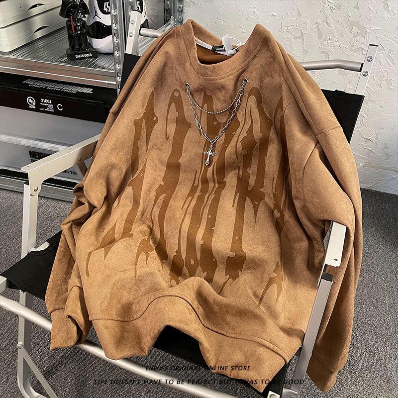 

Men's Hoodies Spring And Autumn Hip-hop In Europe America Retro Vintage Washed T-shirt Men's Fashion Label Street Printing Loose Lovers, Picture color 01