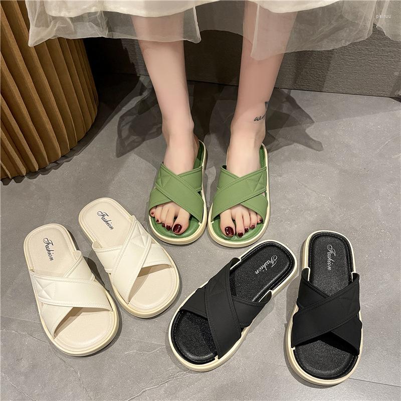 

Slippers Summer Women 2023 Casual Flat Ladies Shoes Fashion Outdoor Lady Round Head Solid Color Sandals Woman Sandalias, Black