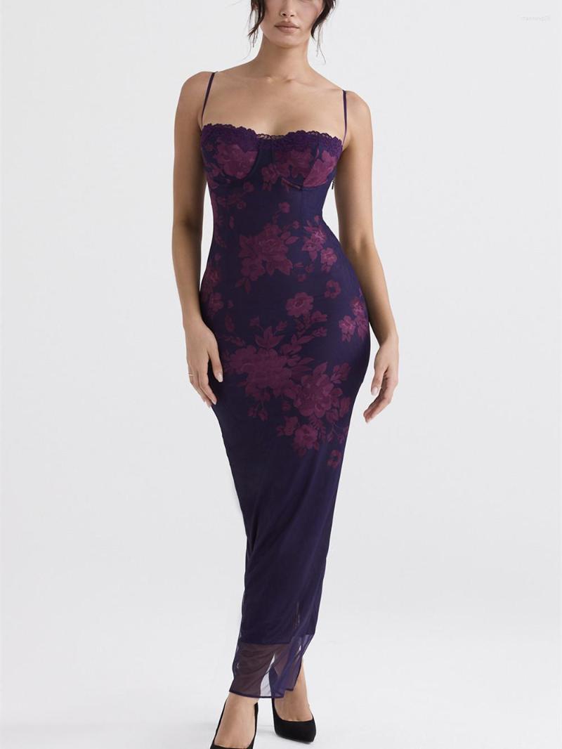 

Casual Dresses Hirigin Women' Lace Trim Bodycon Long Dress Sleeveless Backless Spaghetti Strap Mesh Low Cut Club Party Beach, Purple