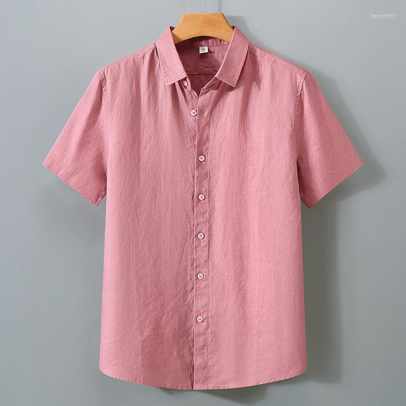 

Men's Casual Shirts 935 Summer Fashion Men's Retro Linen Shirt Short Sleeve Lapel Blouse Solid Color Simple Breathable Thin Premium Tops, 935 apricot
